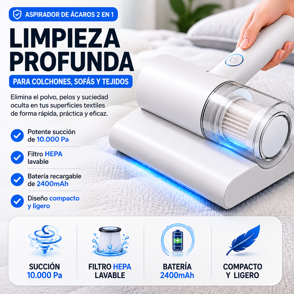 CleanMax™ UV | Aspirador Antiácaros de Alta Succión