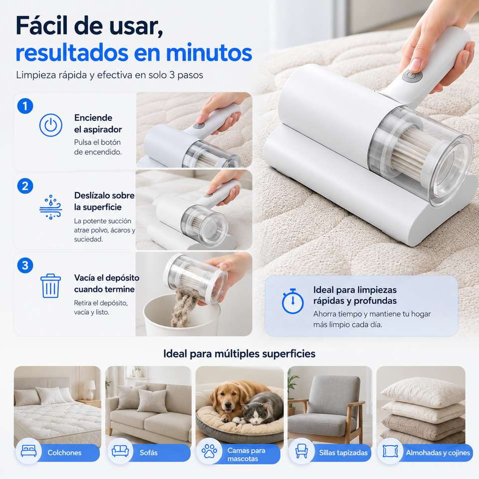 CleanMax™ UV | Aspirador Antiácaros de Alta Succión