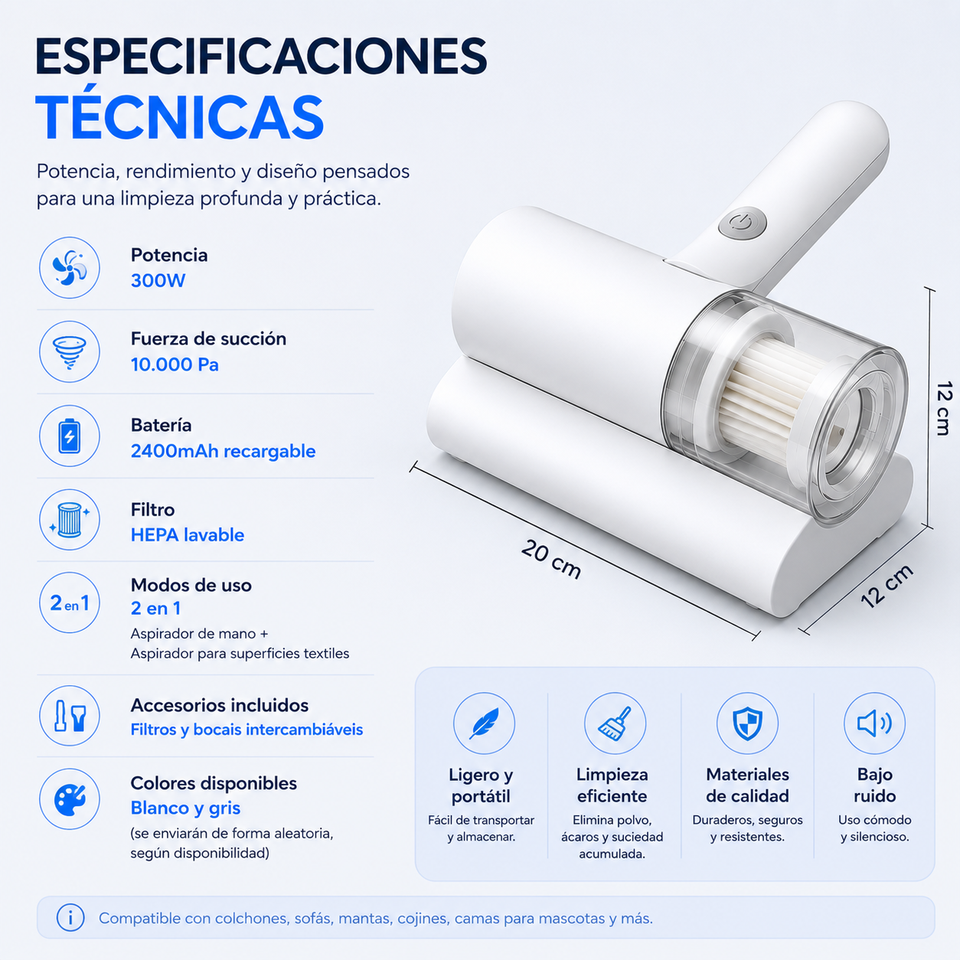CleanMax™ UV | Aspirador Antiácaros de Alta Succión